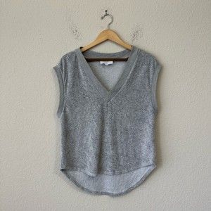 HEROINE SPORT Womens Sleeveless Hi-Low V-Neck Top Grey USA MADE